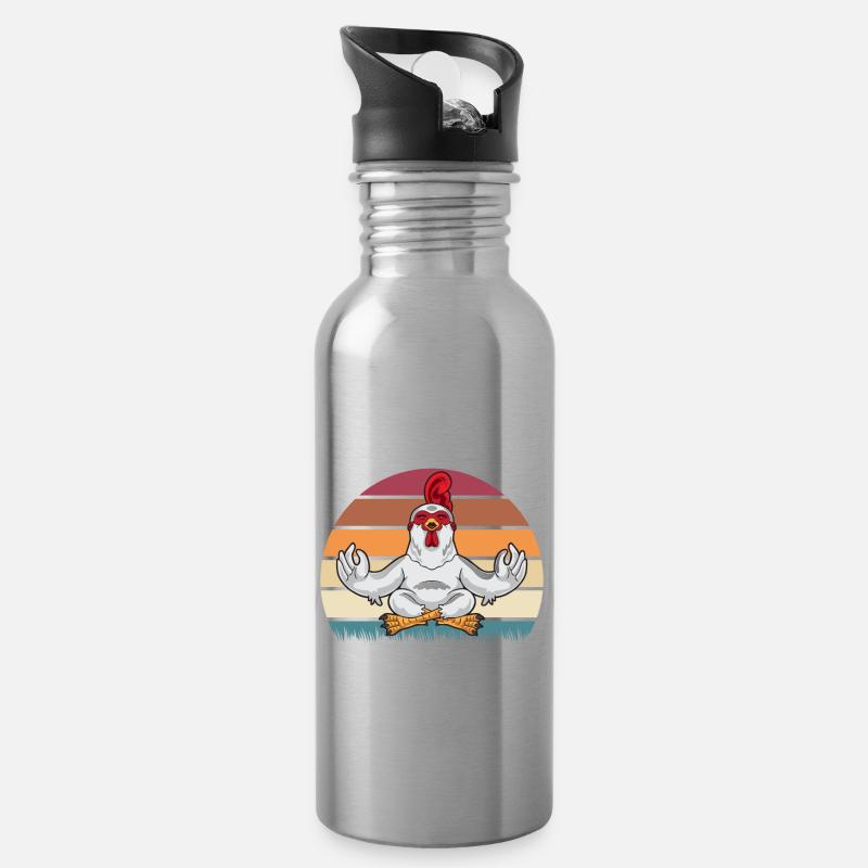 Poulet de yoga - Gourde avec paille intégrée - argent clair