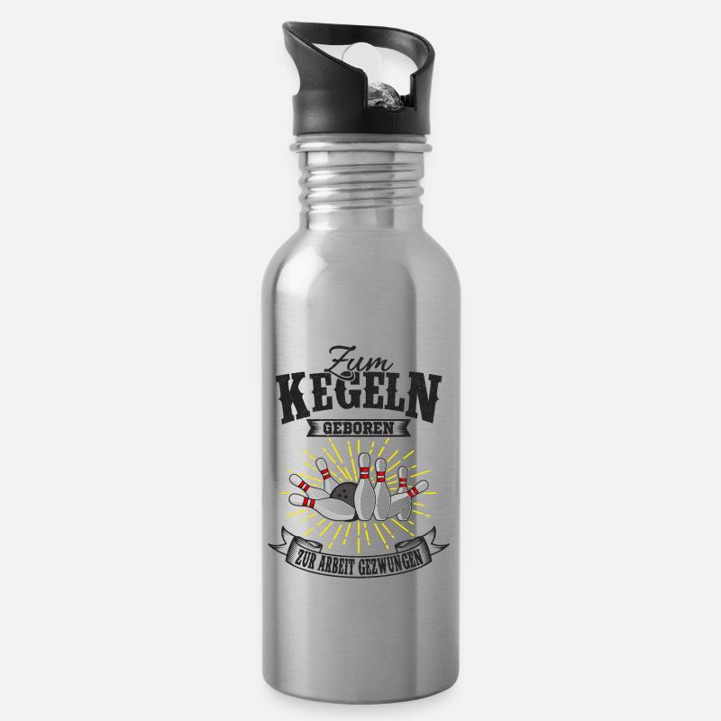 Kegeln - Trinkflasche mit integriertem Trinkhalm - Lightsilver
