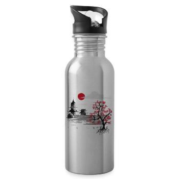 Japon Nature Chine Asie Cerisier Fleur Asiatique - Gourde avec paille intégrée - argent clair - Droite