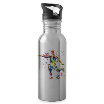 J’aime le football - joueurs de football fans de football - Gourde avec paille intégrée - argent clair - Droite
