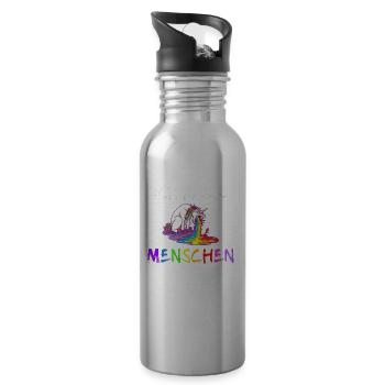 Ich Hasse Menschen Einhorn Kotzen Regenbogen Bunt - Trinkflasche mit integriertem Trinkhalm - Lightsilver - Rechts