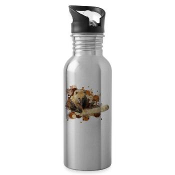 Coati anteater wild animal illustration gift - Water bottle with straw - silver - Right