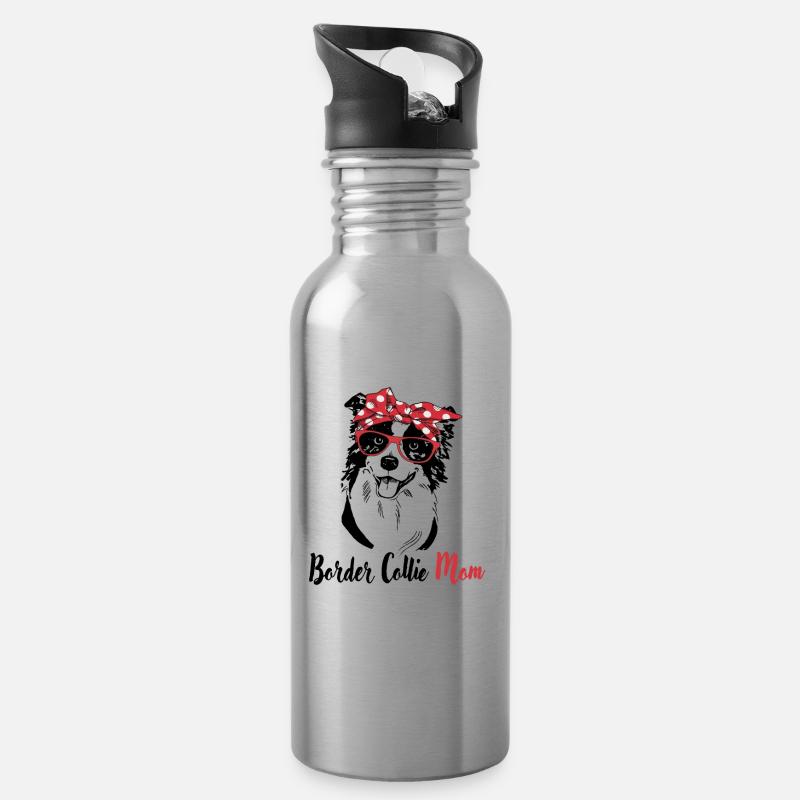 Border collie - Gourde avec paille intégrée - argent clair