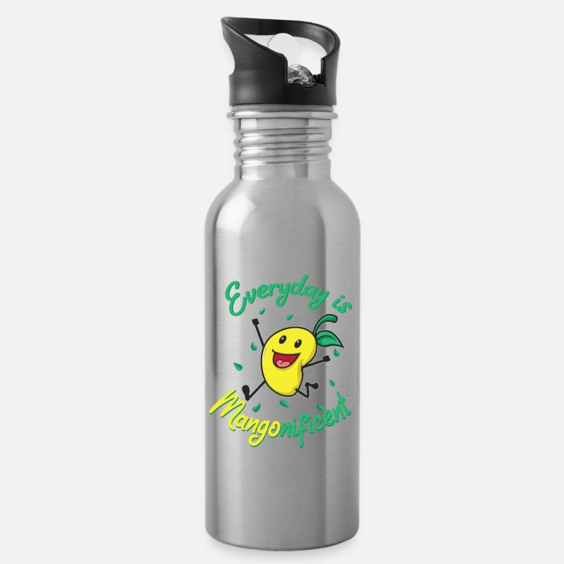 Mangonificent Essen und Mango-Liebhaber Geschenk - Trinkflasche mit integriertem Trinkhalm - Lightsilver