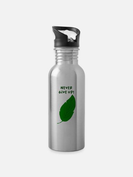 Never give up - Trinkflasche mit integriertem Trinkhalm - Lightsilver