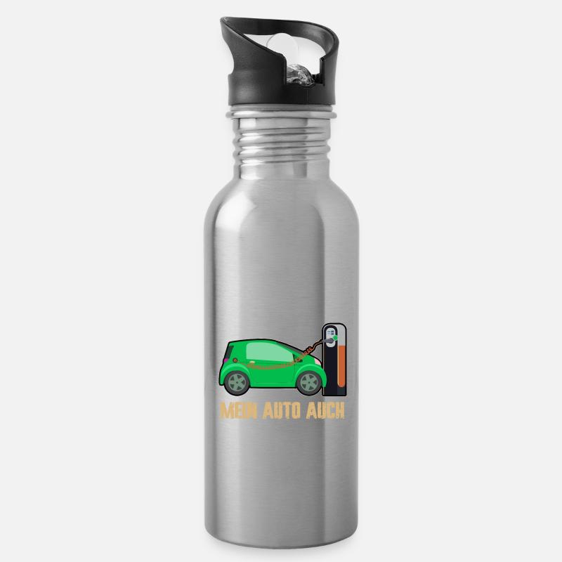 Elektroauto E-Auto Fahrer - Trinkflasche mit integriertem Trinkhalm - Lightsilver