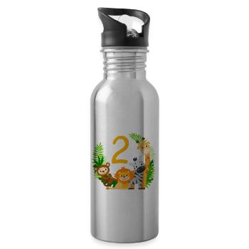 2. Geburtstag Geburtstagsshirt Dschungel Zweiter - Trinkflasche mit integriertem Trinkhalm - Lightsilver - Rechts