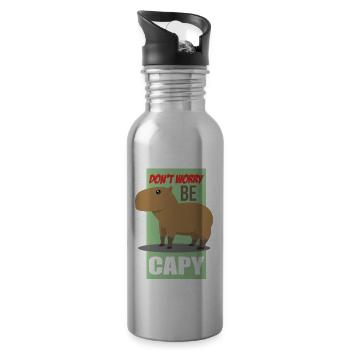 A Little Happy Capybara Rodent Says Don't Worry - Water bottle with straw - silver - Right