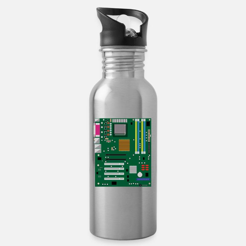 Motherboard - Informatik - Trinkflasche mit integriertem Trinkhalm - Lightsilver