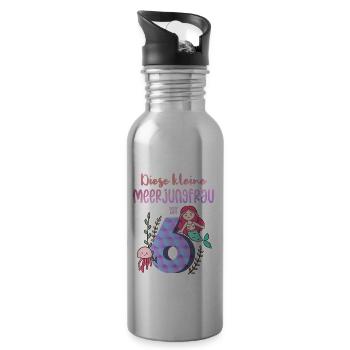 Meerjungfrau Geburtstagsshirt 6 Jahre Mädchen - Trinkflasche mit integriertem Trinkhalm - Lightsilver - Rechts