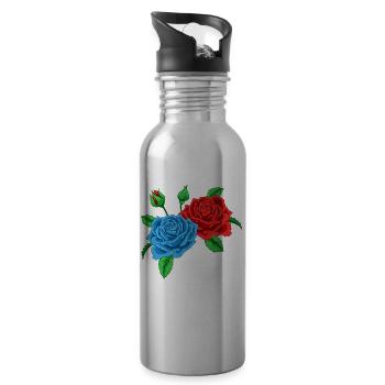 Rouge et une rose bleue - Roses - Gourde avec paille intégrée - argent clair - Droite