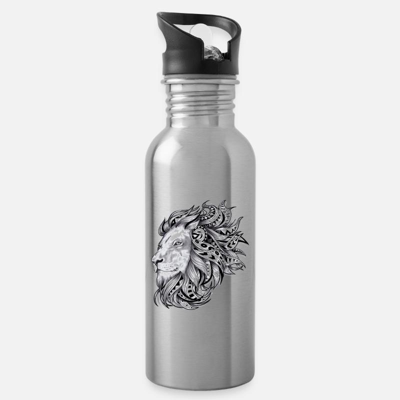 Maori Tattoo Style Löwe Leo Sternzeichen Tribal - Trinkflasche mit integriertem Trinkhalm - Lightsilver