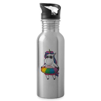 Einhorn ist cool und schwimmt - Trinkflasche mit integriertem Trinkhalm - Lightsilver - Rechts