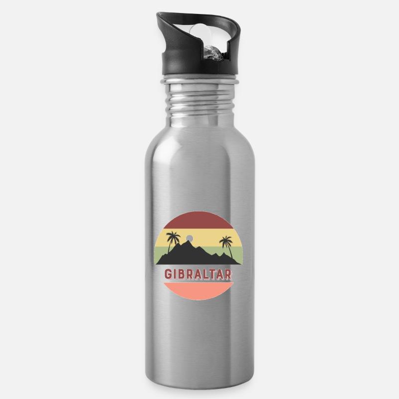 gibraltar Retro Land und Länder - Trinkflasche mit integriertem Trinkhalm - Lightsilver