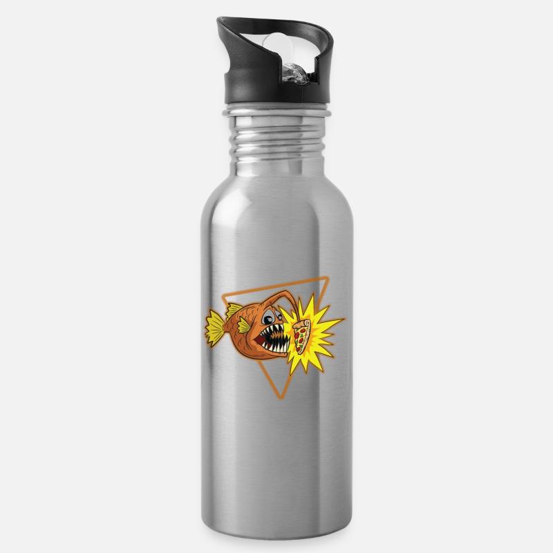 Anglefisch Lampenfisch Pizza Humor Lustiger Comic - Trinkflasche mit integriertem Trinkhalm - Lightsilver