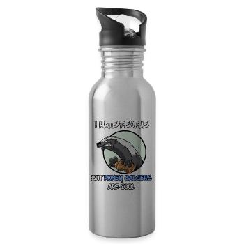 I Hate People Honey Badger Honigdachs - Trinkflasche mit integriertem Trinkhalm - Lightsilver - Rechts