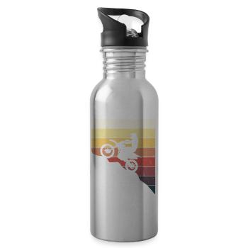 Motorcross driver retro gift men women - Water bottle with straw - silver - Right