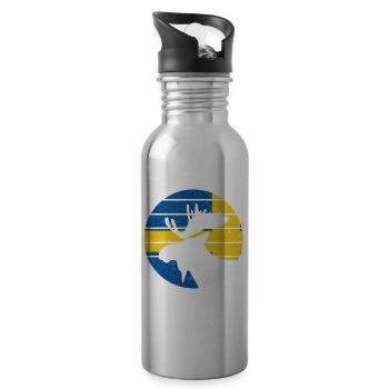 Elch Schweden Flagge,Vintage Skandinavien Geschenk - Trinkflasche mit integriertem Trinkhalm - Lightsilver - Rechts