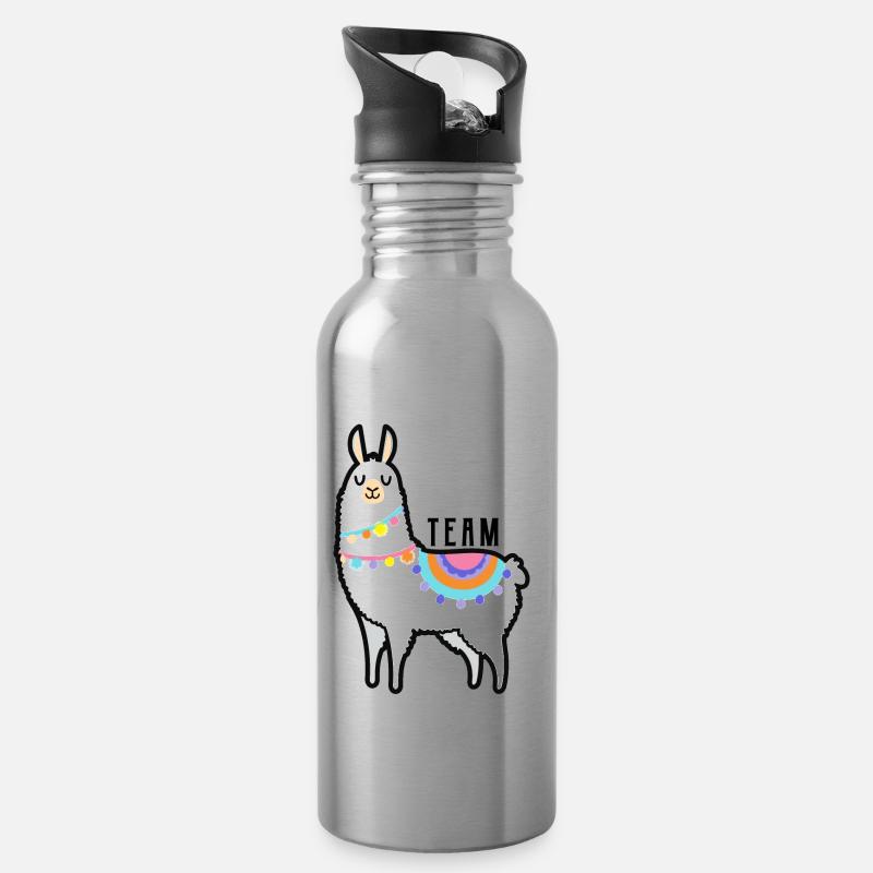 Team Lama - Cadeau lama Pérou etc - Gourde avec paille intégrée - argent clair