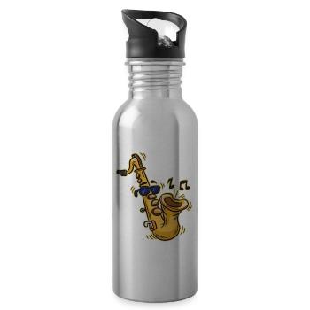 SMOOTH JAZZ SAXOPHONE saxophonist humor musician - Water bottle with straw - silver - Right