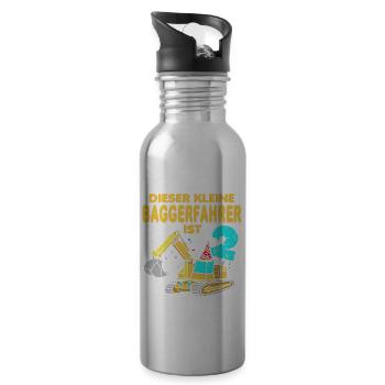 Bagger Geburtstag 2 Zwei Jahre - Trinkflasche mit integriertem Trinkhalm - Lightsilver - Rechts
