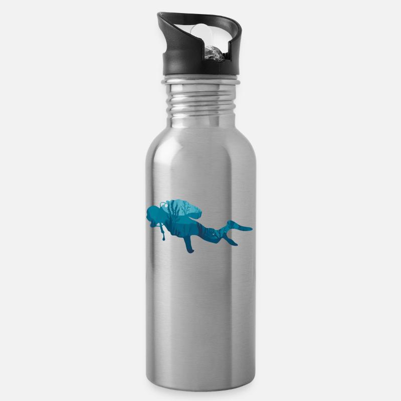 Plongeur plongée silhouette ailerons de bouteille de gaz - Gourde avec paille intégrée - argent clair