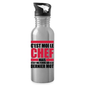 c'est moi le chef ma femme le dernier mot - Gourde avec paille intégrée - argent clair - Droite