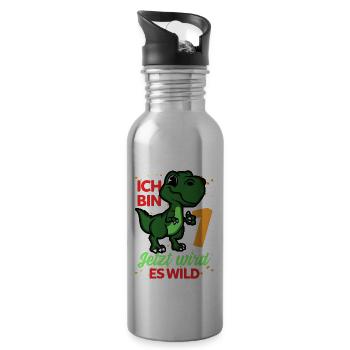 Dinosaurier Erster Geburtstag Trex 1 Feiern - Trinkflasche mit integriertem Trinkhalm - Lightsilver - Rechts