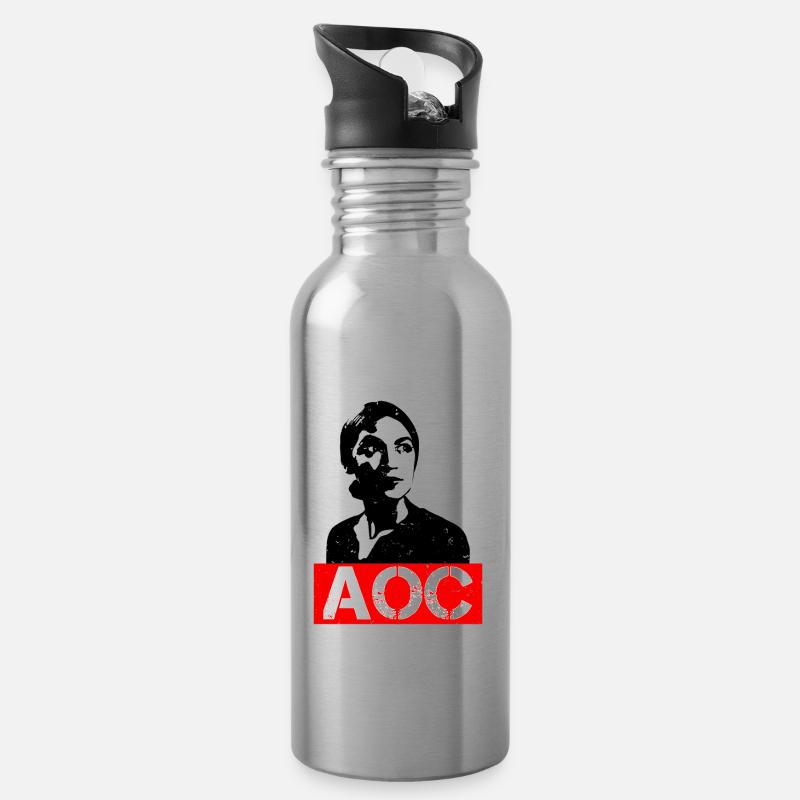 AOC for President 2024 Alexandria Ocasio-Cortez - Trinkflasche mit integriertem Trinkhalm - Lightsilver