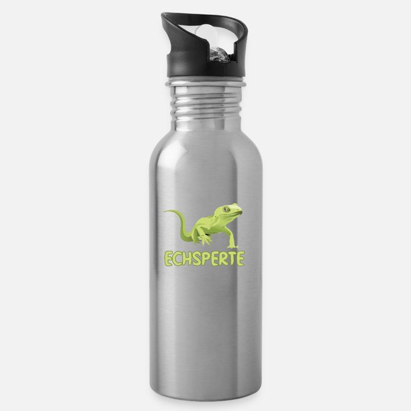 Echsperte Echse Experte Gecko Reptil - Trinkflasche mit integriertem Trinkhalm - Lightsilver