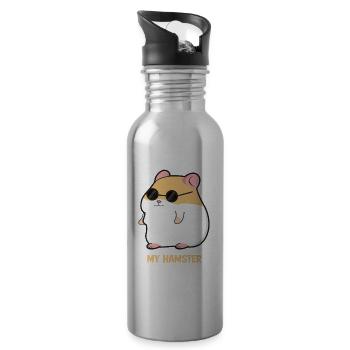 Hamster sunglasses cool gangster - Water bottle with straw - silver - Right