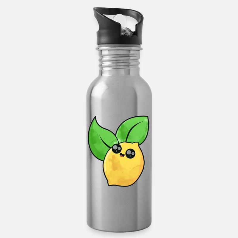 Niedliche Zitrone Gesicht - Trinkflasche mit integriertem Trinkhalm - Lightsilver