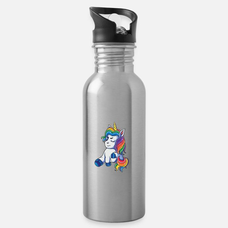 Ich Hasse Menschen Einhorn - Trinkflasche mit integriertem Trinkhalm - Lightsilver