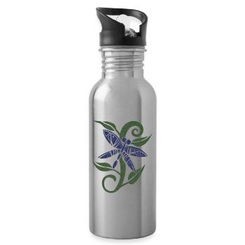 Blaue Libelle - Trinkflasche mit integriertem Trinkhalm - Lightsilver - Rechts