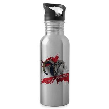 Austria Österreich Gäms Steinbock Geschenk - Trinkflasche mit integriertem Trinkhalm - Lightsilver - Rechts