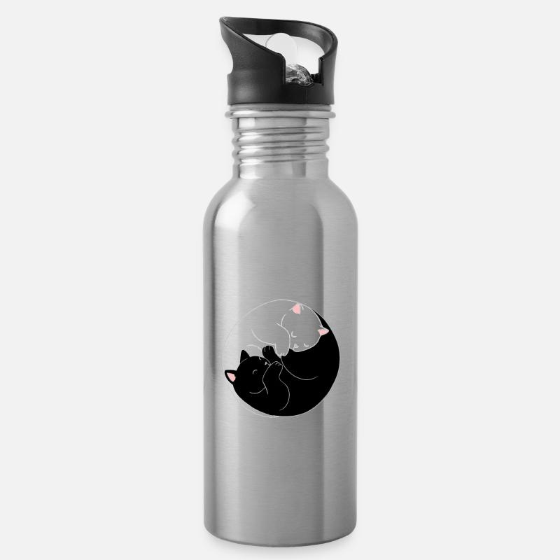 Yin et Yang chat - Gourde avec paille intégrée - argent clair