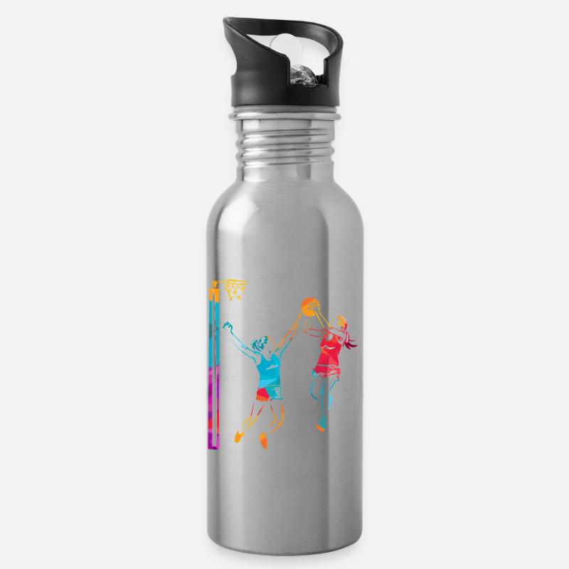 Netball - Water bottle with straw - silver