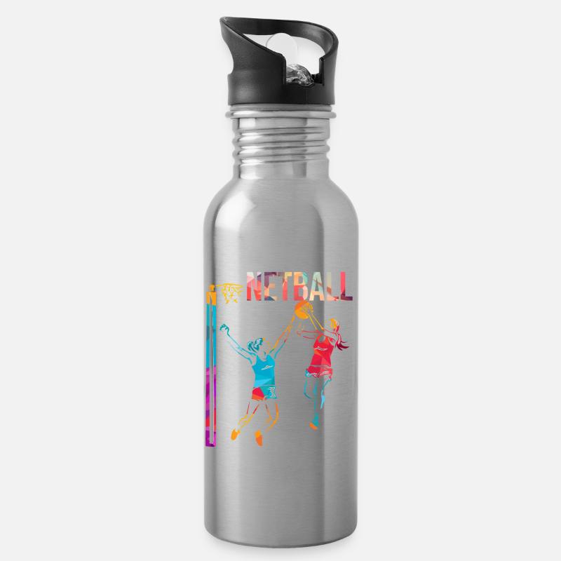 Netball - Water bottle with straw - silver