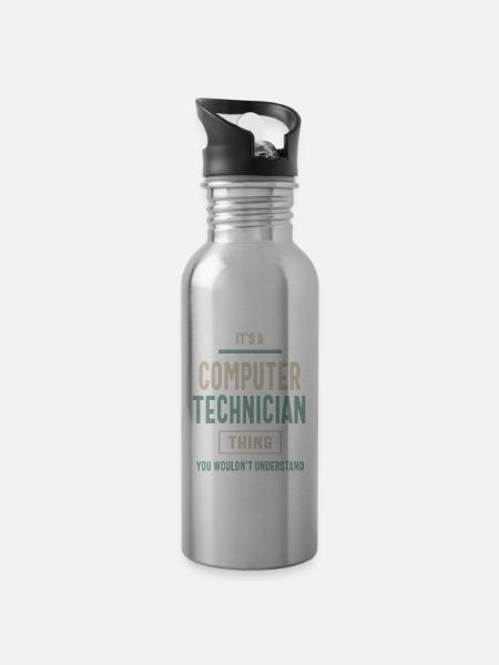 Computertechniker Berufsbezeichnung Männer Frauen Geschenk - Trinkflasche mit integriertem Trinkhalm - Lightsilver