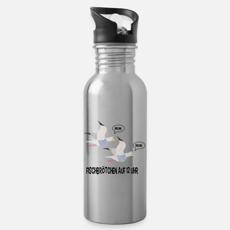 Moin Möwen - Trinkflasche mit integriertem Trinkhalm - Lightsilver
