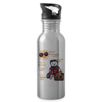 Cat vacation suitcase heaven - Water bottle with straw - silver - Right