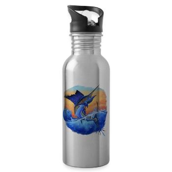 Cadeau de pêcheurs de pêche sportive Marlin - Gourde avec paille intégrée - argent clair - Droite