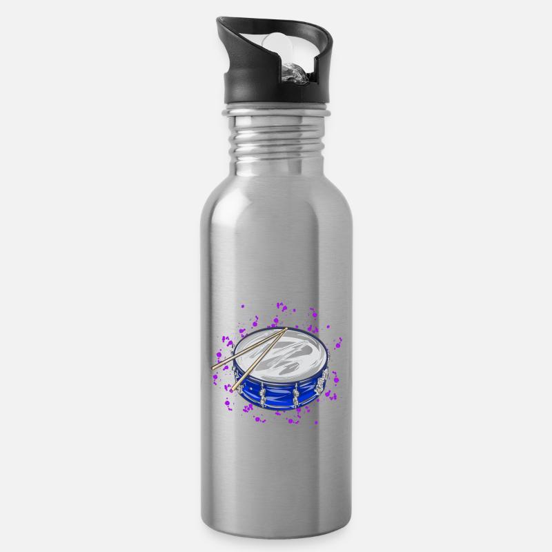 Trommel - Trinkflasche mit integriertem Trinkhalm - Lightsilver