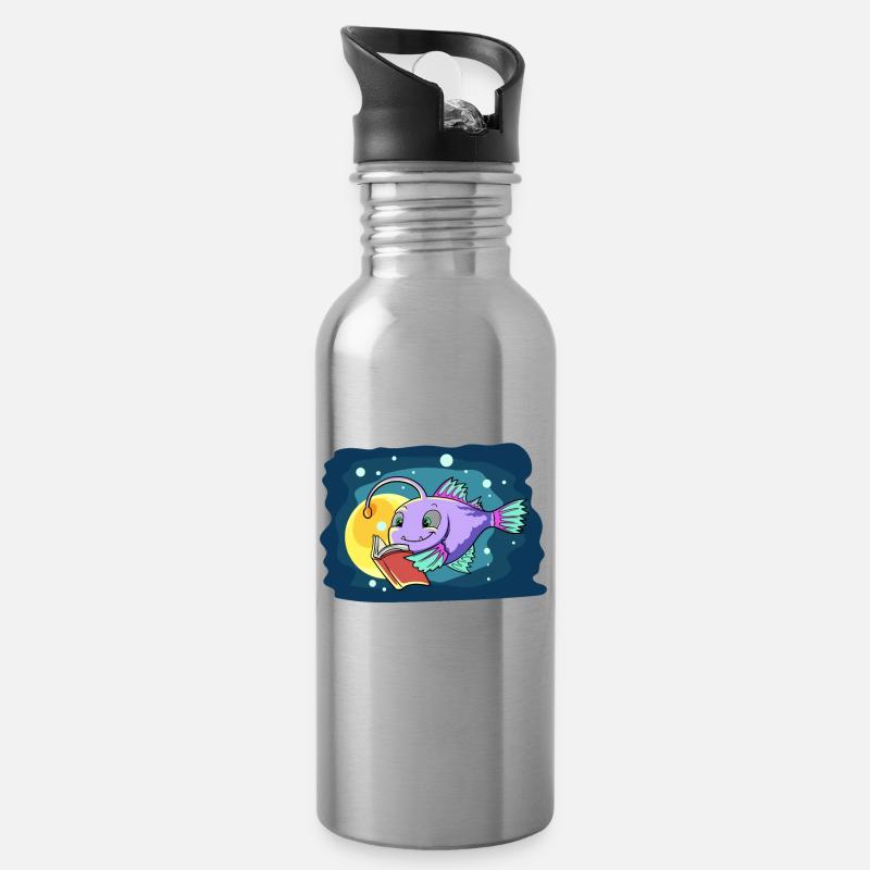Laternenfisch Liest ein Buch - Trinkflasche mit integriertem Trinkhalm - Lightsilver