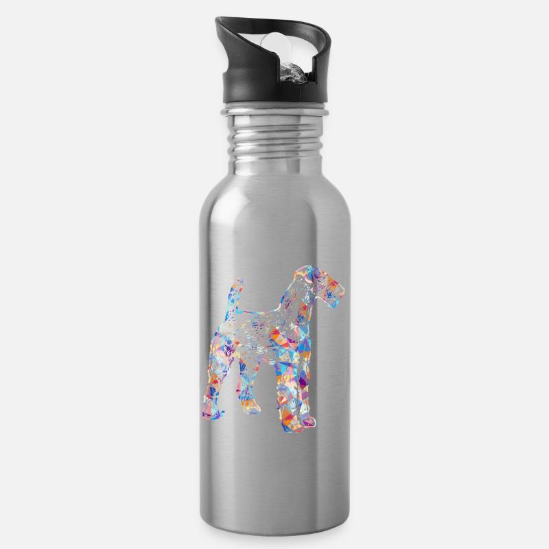 Airedale Terrier Geometrische Hemden - Trinkflasche mit integriertem Trinkhalm - Lightsilver