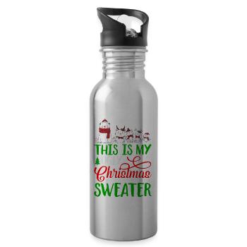 This Is My Ugly Christmas Sweater Funny - Water bottle with straw - silver - Right