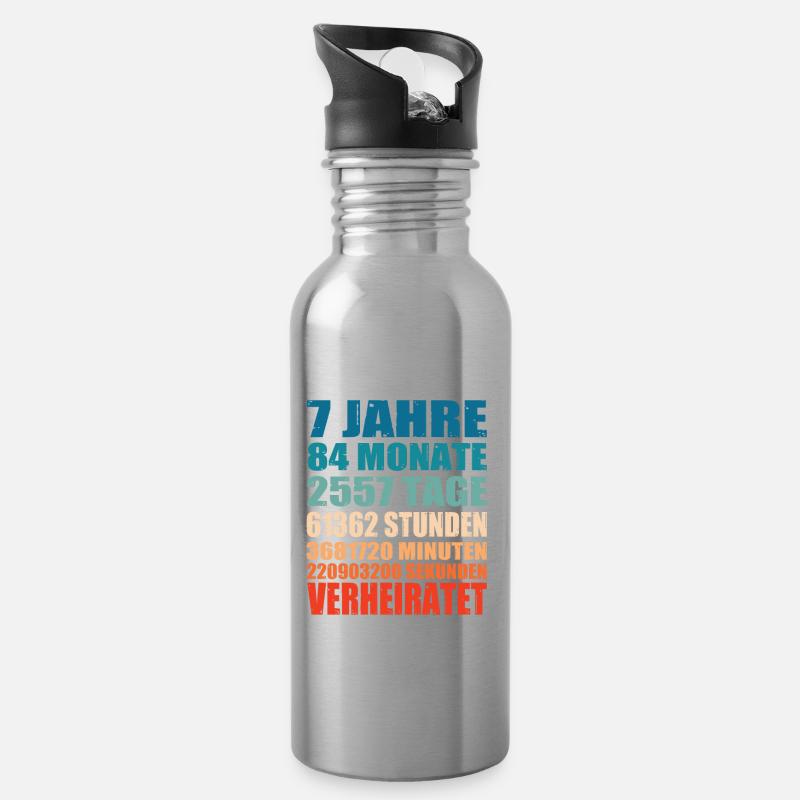 7. Jahre Hochzeitstag Kupferhochzeit Geschenkidee - Trinkflasche mit integriertem Trinkhalm - Lightsilver