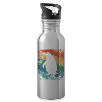 Retro Pinguin Bunt - Trinkflasche mit integriertem Trinkhalm - Lightsilver - Rechts