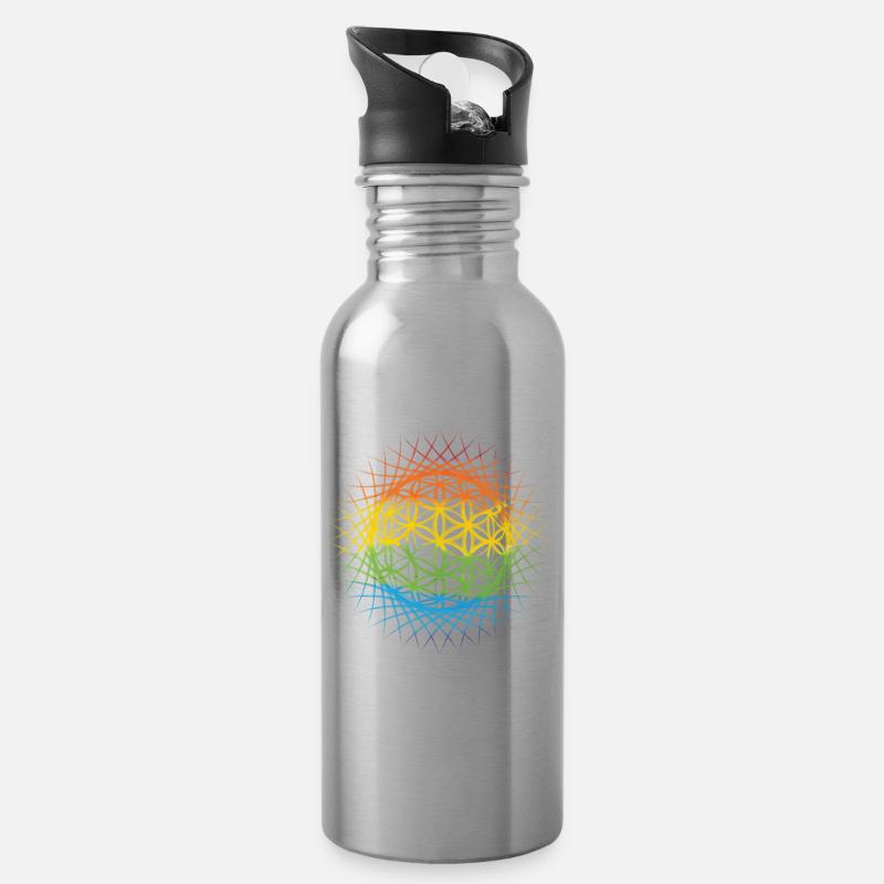 Géométrie sacrée du soleil fleur de vie colorée - Gourde avec paille intégrée - argent clair
