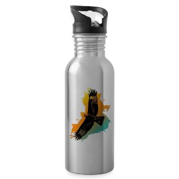 Falkner mit Falke Geschenk für Falken Freunde - Trinkflasche mit integriertem Trinkhalm - Lightsilver - Rechts